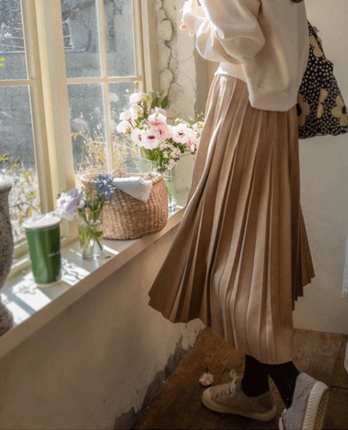 leelin-[안젤라 슈가주름 신축 스웨이드 스커트[size:F(55~66)]]♡韓國女裝裙