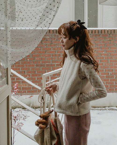 leelin-[테디 따뜻하게 하이넥 양털 베스트[size:F(55~66)]]♡韓國女裝外套