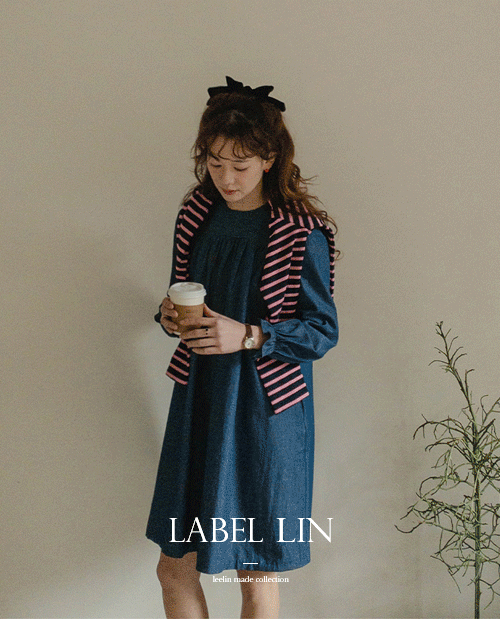 leelin-[LABEL LIN [스프링]베키 프릴소매 밴딩 데님 원피스[size:F(55~66반)]]♡韓國女裝連身裙