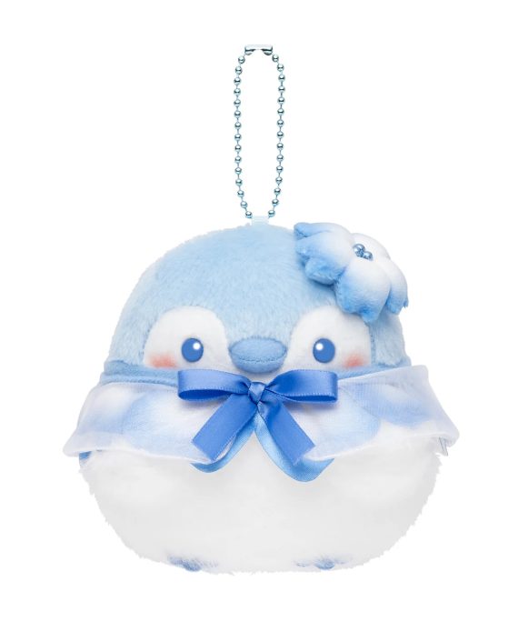 正能量企鵝 盛開湛藍粉蝶花公仔匙扣